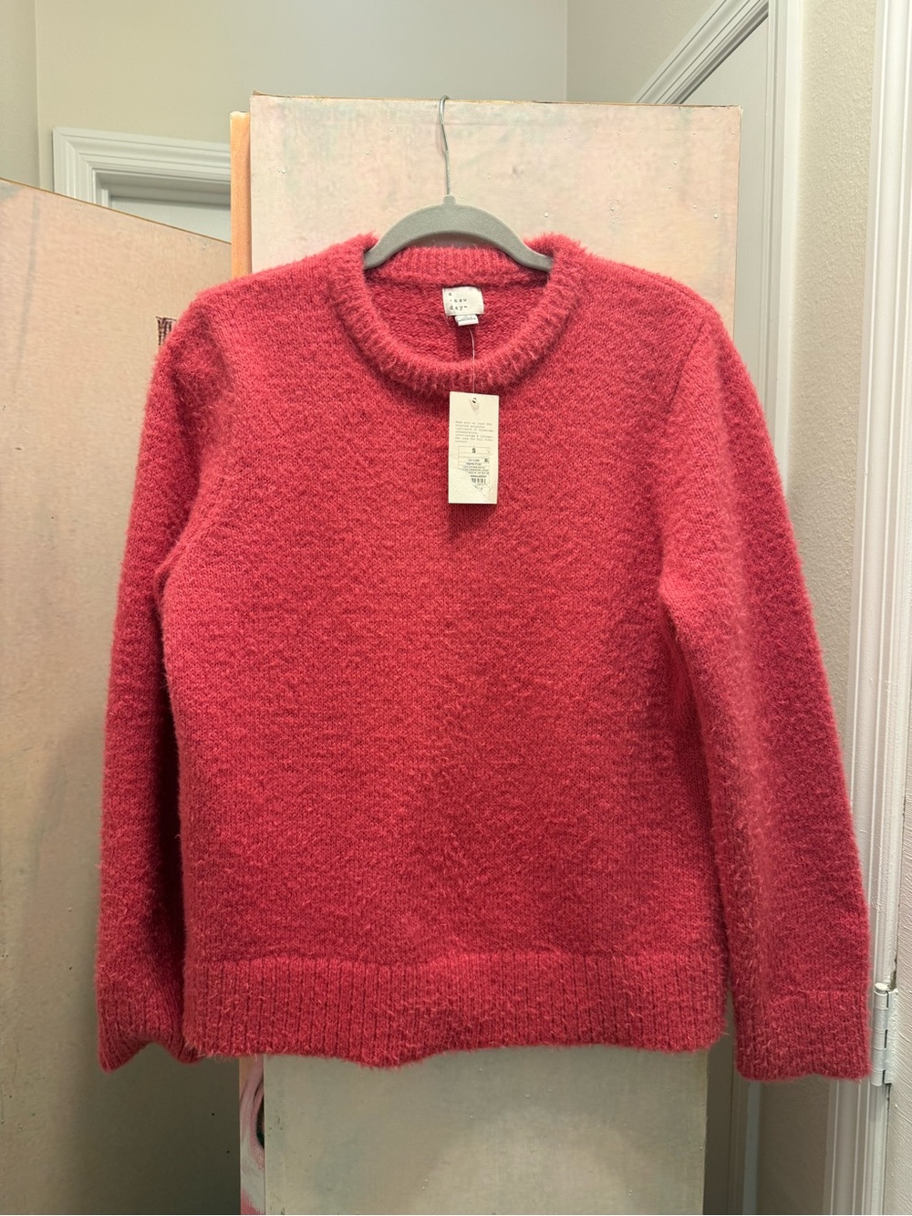 a new day Women's Rose Red Textured Crewneck Sweater